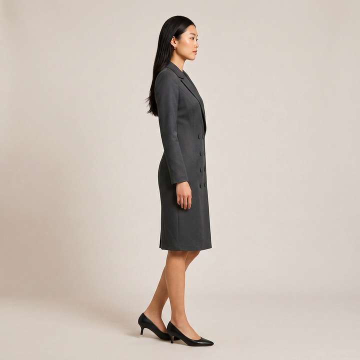 Double Breasted Blazer Midi Dress for Meetings Ready and Executive Elegance Women-Vyana Collective