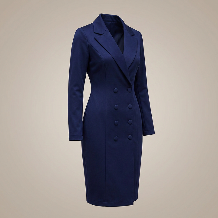 Double Breasted Blazer Midi Dress for Meetings Ready and Executive Elegance Women-Vyana Collective