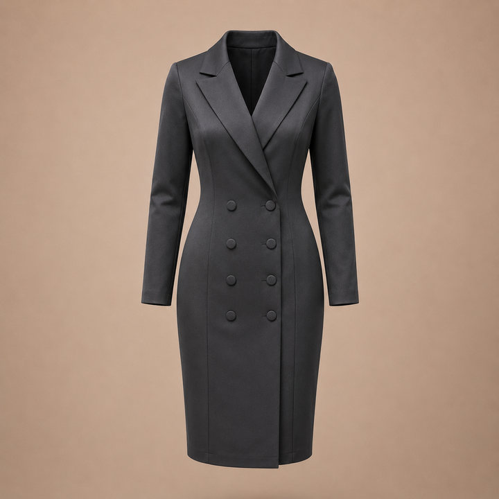 Double Breasted Blazer Midi Dress for Meetings Ready and Executive Elegance Women-Vyana Collective
