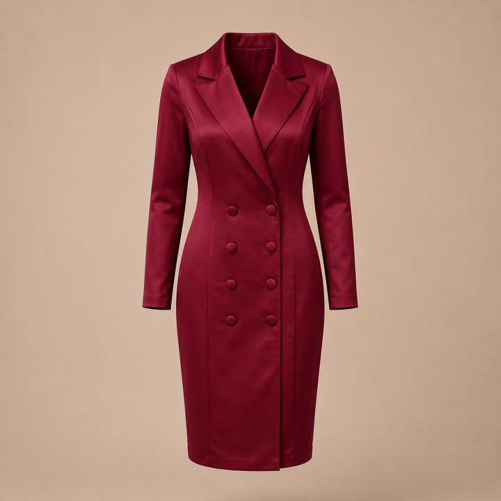 Double Breasted Blazer Midi Dress for Meetings Ready and Executive Elegance Women-Vyana Collective
