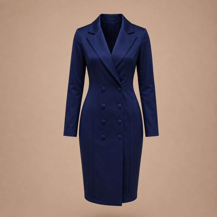 Double Breasted Blazer Midi Dress for Meetings Ready and Executive Elegance Women-Vyana Collective