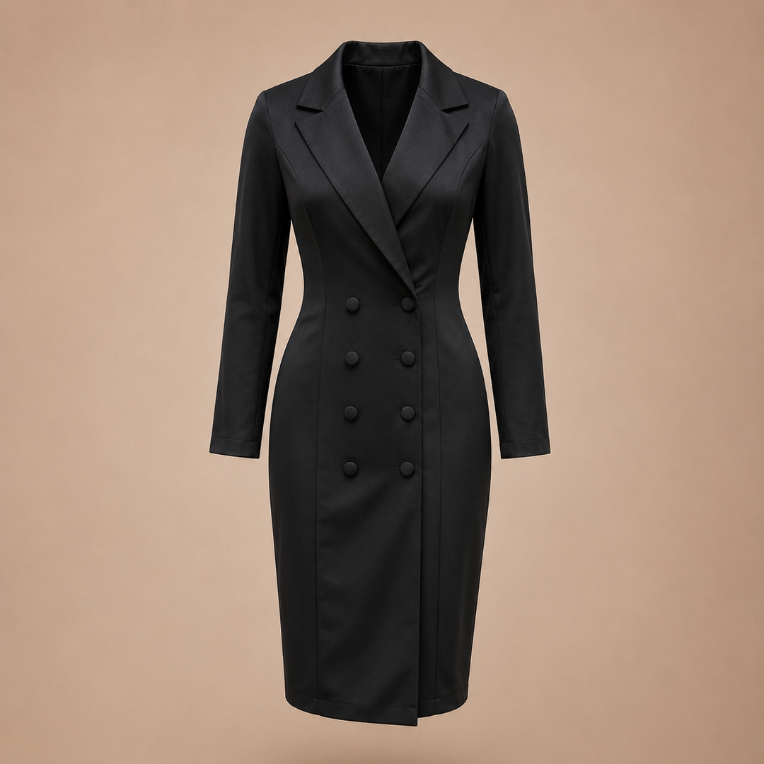 Double Breasted Blazer Midi Dress for Meetings Ready and Executive Elegance Women-Vyana Collective