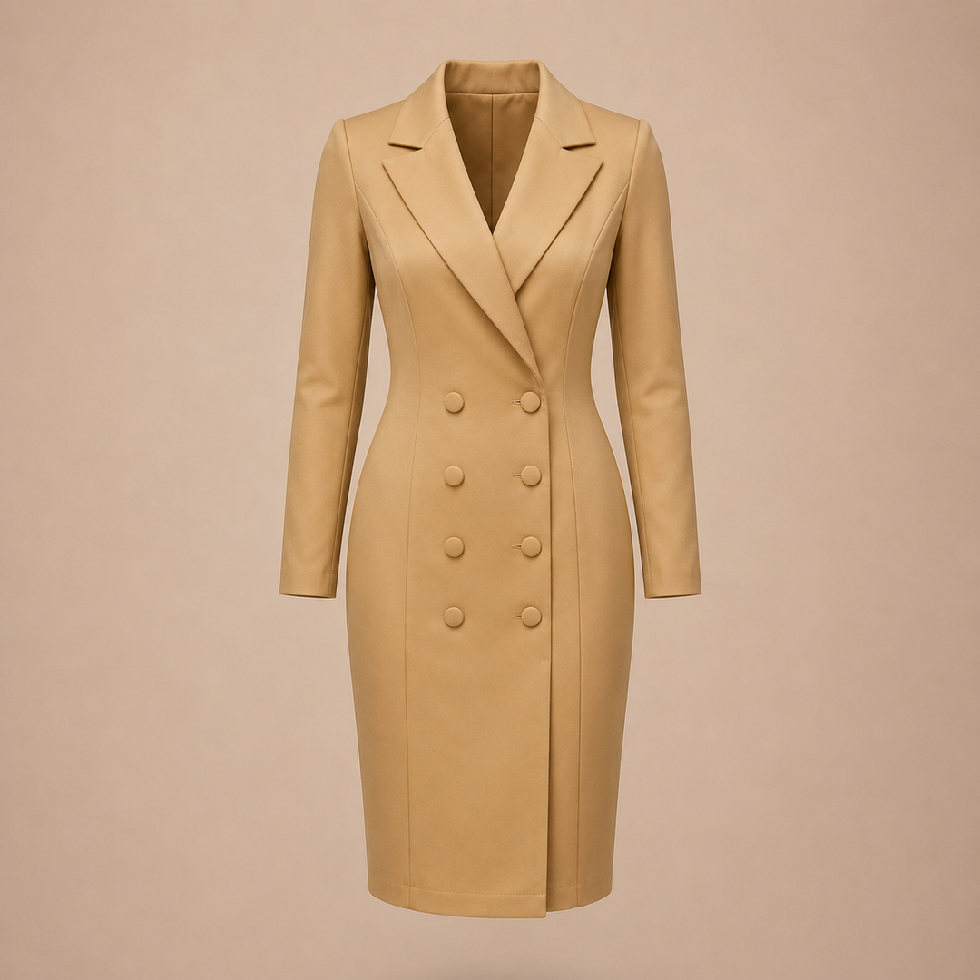 Double Breasted Blazer Midi Dress for Meetings Ready and Executive Elegance Women-Vyana Collective