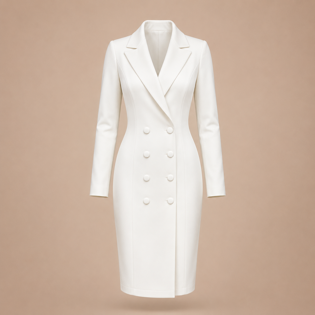 Double Breasted Blazer Midi Dress for Meetings Ready and Executive Elegance Women-Vyana Collective