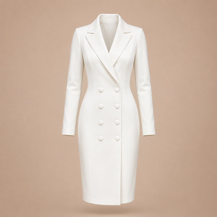 Double Breasted Blazer Midi Dress for Meetings Ready and Executive Elegance Women-Vyana Collective