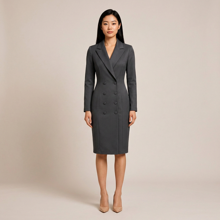 Double Breasted Blazer Midi Dress for Meetings Ready and Executive Elegance Women-Vyana Collective