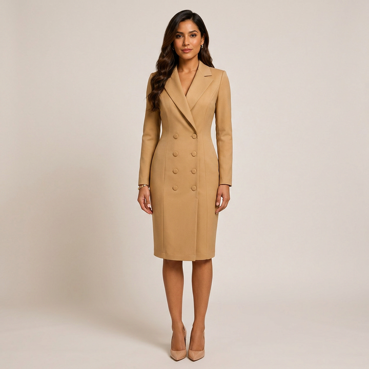 Double Breasted Blazer Midi Dress for Meetings Ready and Executive Elegance Women-Vyana Collective