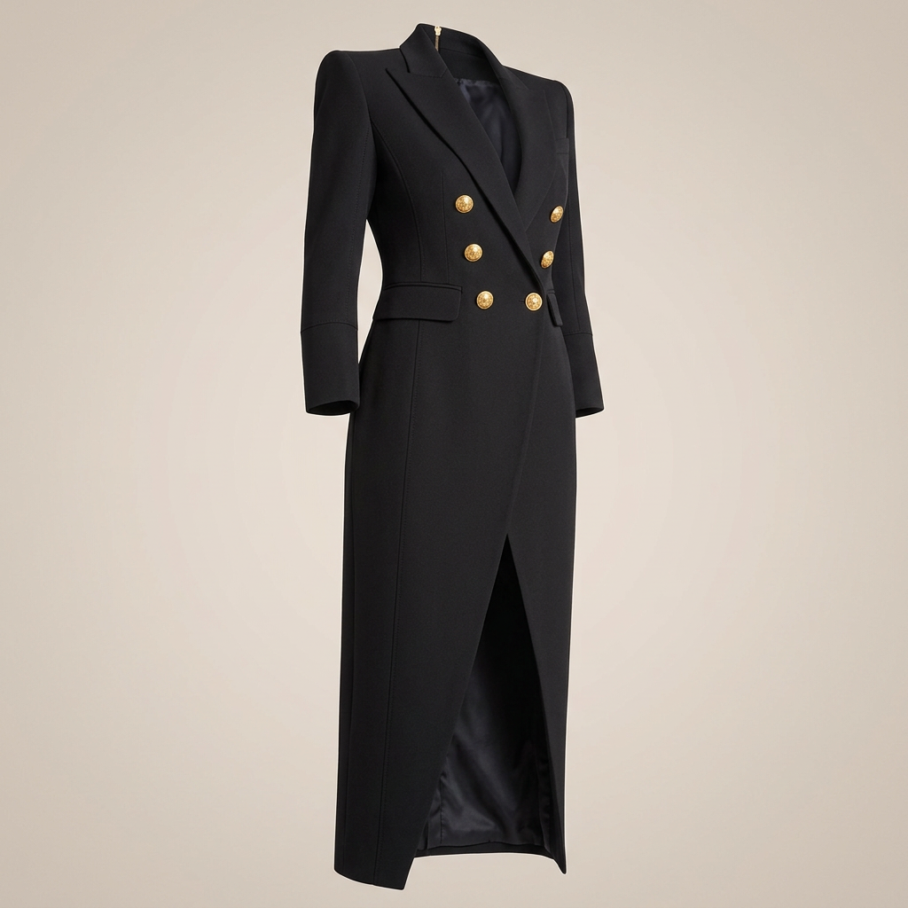 Double Breasted High Slit Maxi Blazer Dress for Meetings Ready and Evening Elegance Women-Vyana Collective