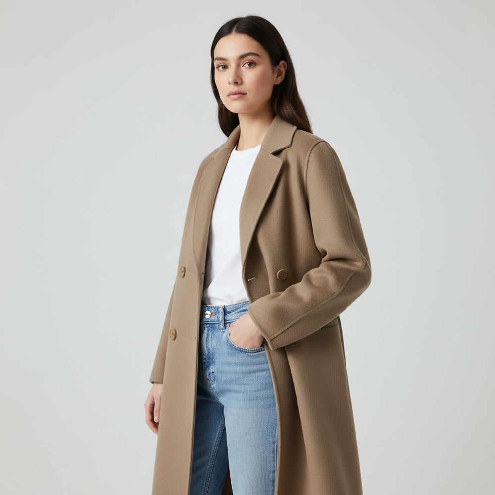 Double-Breasted Over-Knee Wool Coat with Suit Collar-Vyana Collective