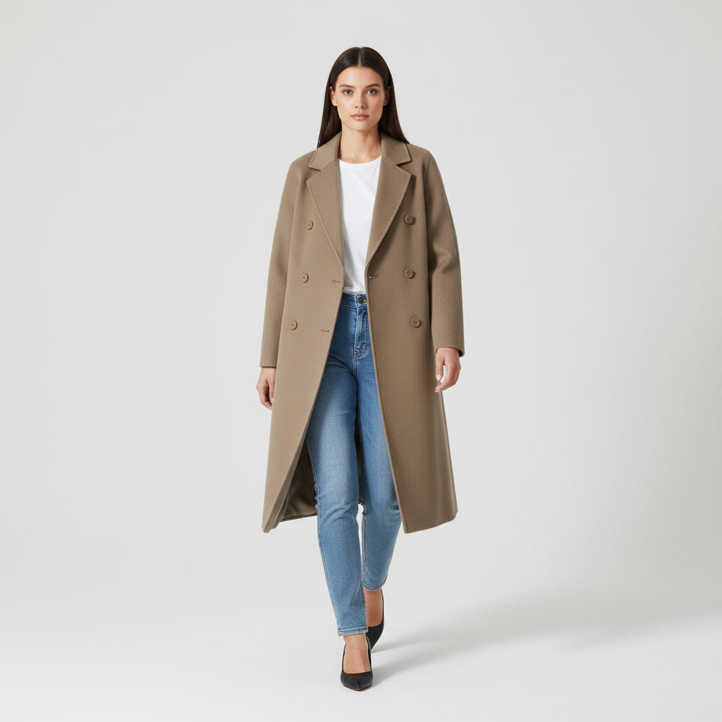 Double-Breasted Over-Knee Wool Coat with Suit Collar-Vyana Collective
