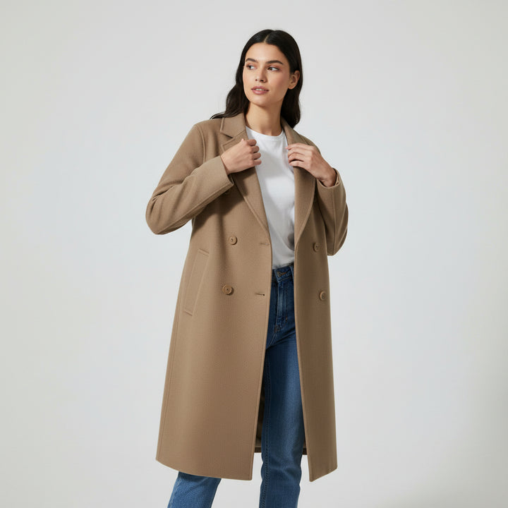 Double-Breasted Over-Knee Wool Coat with Suit Collar-Vyana Collective