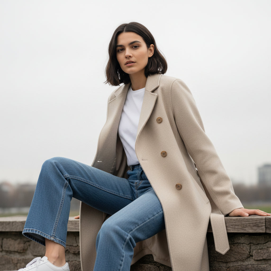 Double-Breasted Over-Knee Wool Coat with Suit Collar-Vyana Collective