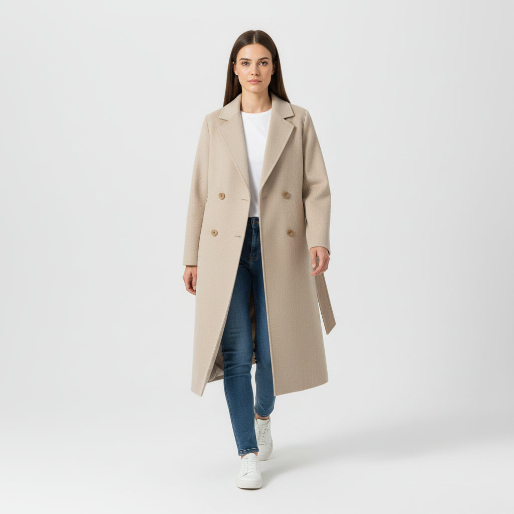 Double-Breasted Over-Knee Wool Coat with Suit Collar-Vyana Collective