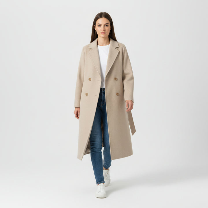 Double-Breasted Over-Knee Wool Coat with Suit Collar-Vyana Collective