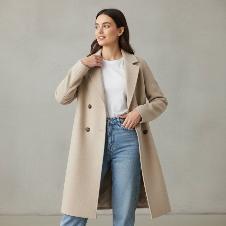 Double-Breasted Over-Knee Wool Coat with Suit Collar-Vyana Collective
