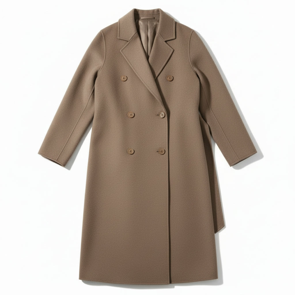 Double-Breasted Over-Knee Wool Coat with Suit Collar-Vyana Collective