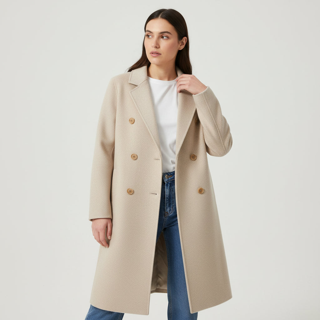 Double-Breasted Over-Knee Wool Coat with Suit Collar-Vyana Collective