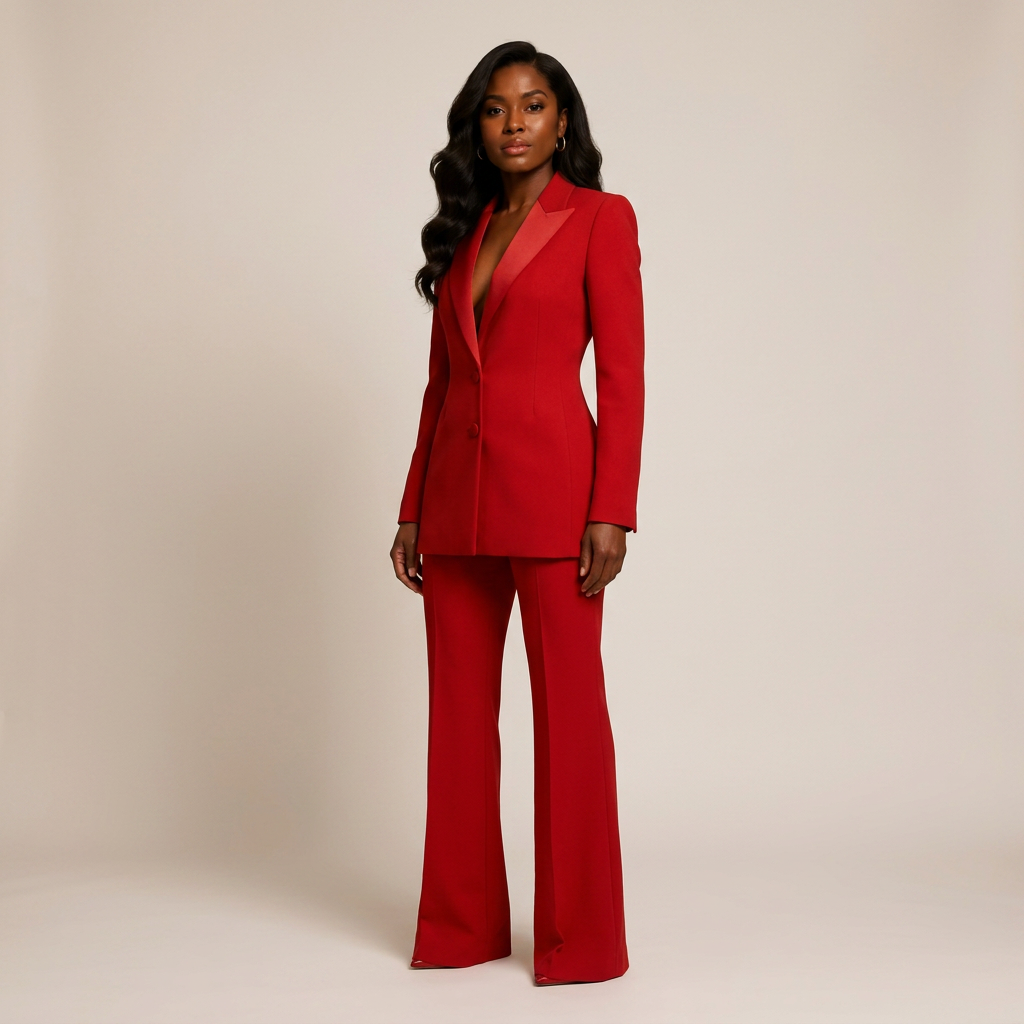 Double-Breasted Satin Lapel Pantsuit-Vyana Collective