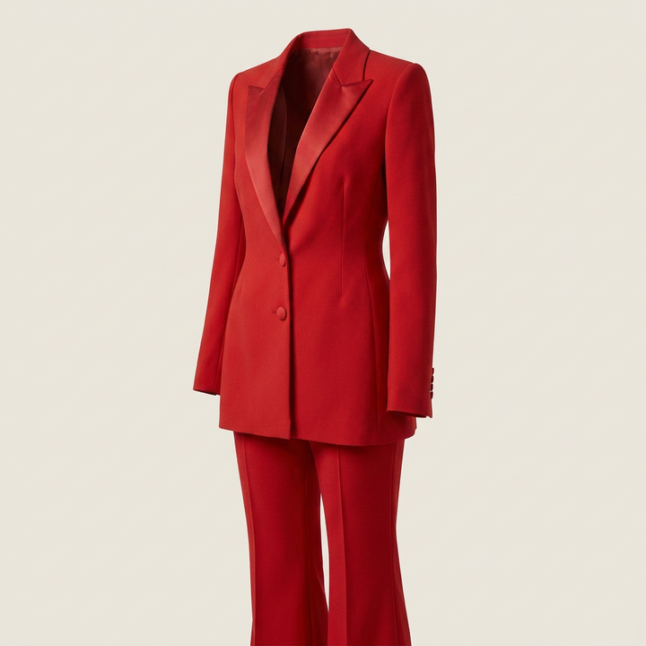Double-Breasted Satin Lapel Pantsuit-Vyana Collective
