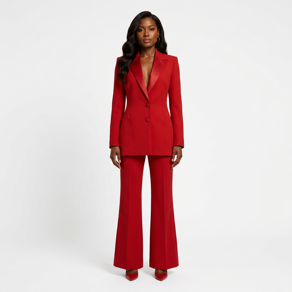 Double-Breasted Satin Lapel Pantsuit-Vyana Collective