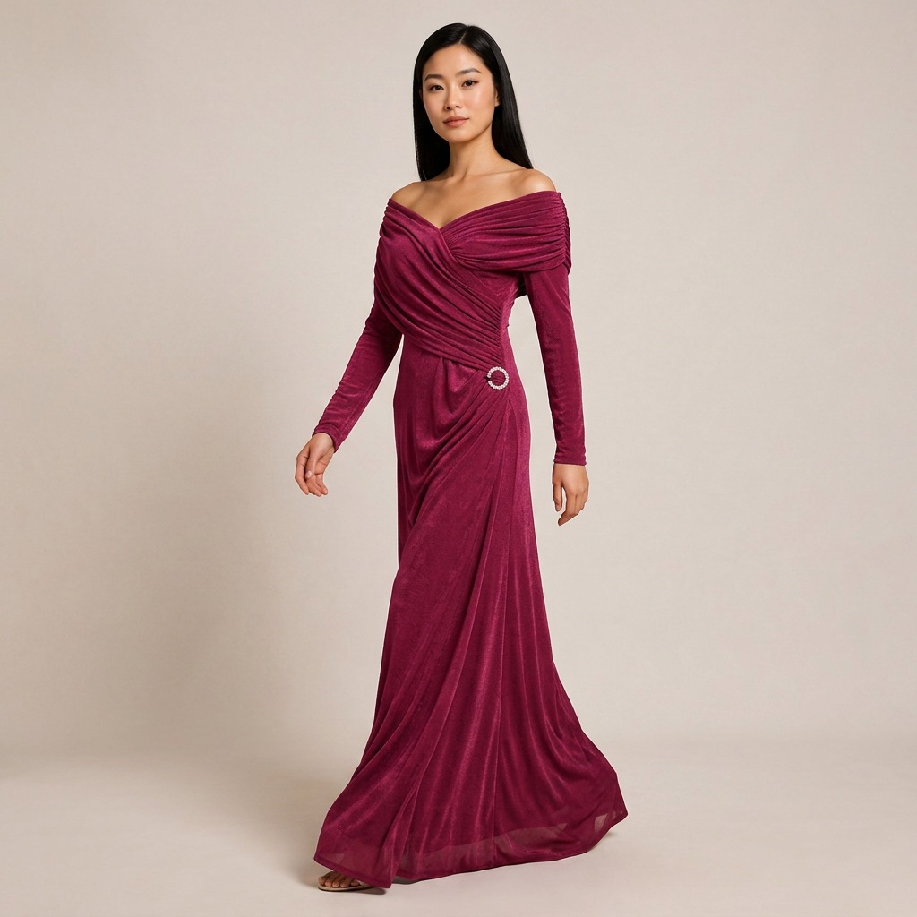 Draped V-Neck Long-Sleeve Column Maxi Dress-Vyana Collective