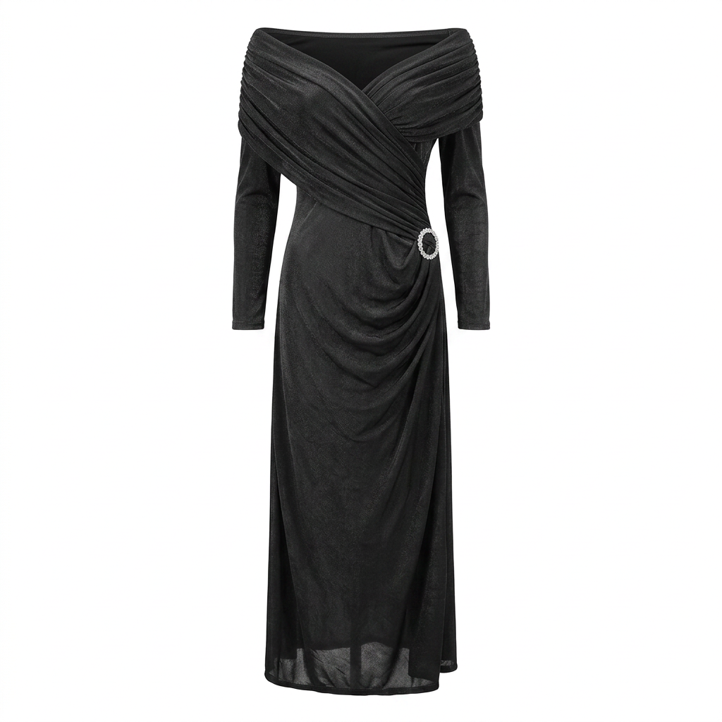 Draped V-Neck Long-Sleeve Column Maxi Dress-Vyana Collective