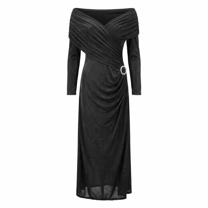 Draped V-Neck Long-Sleeve Column Maxi Dress-Vyana Collective