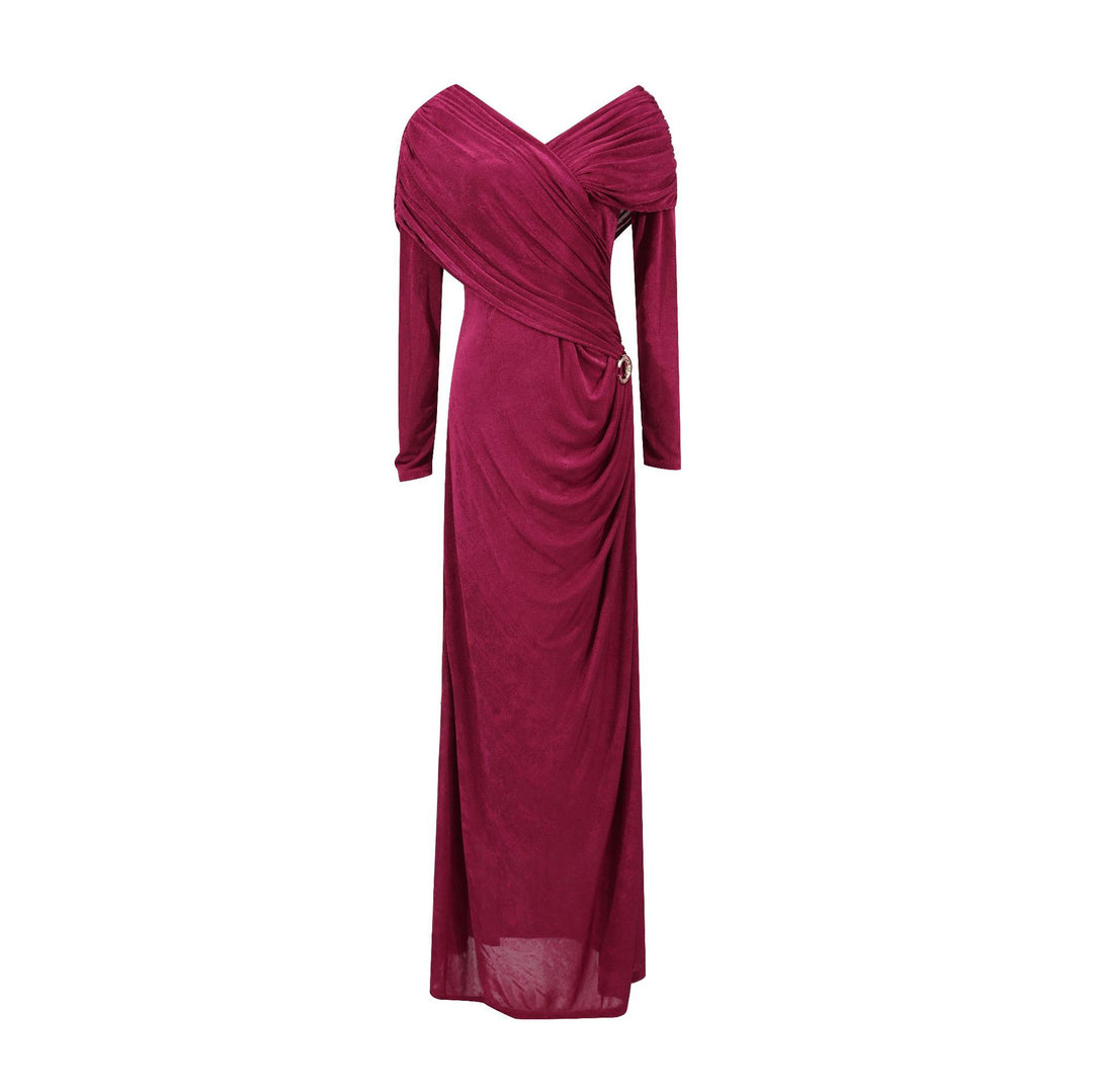 Draped V-Neck Long-Sleeve Column Maxi Dress-Vyana Collective