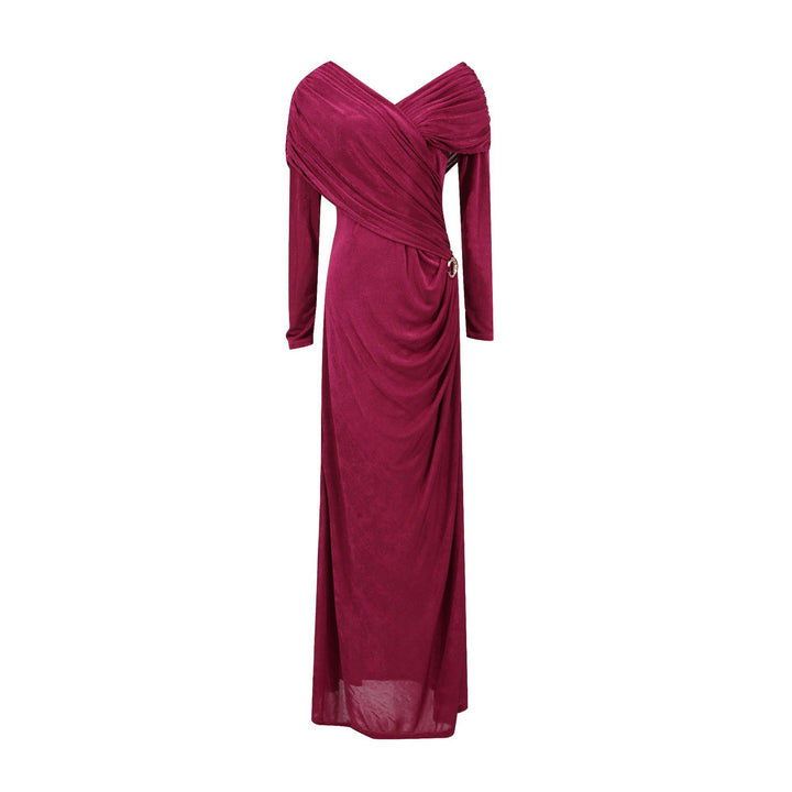 Draped V-Neck Long-Sleeve Column Maxi Dress-Vyana Collective