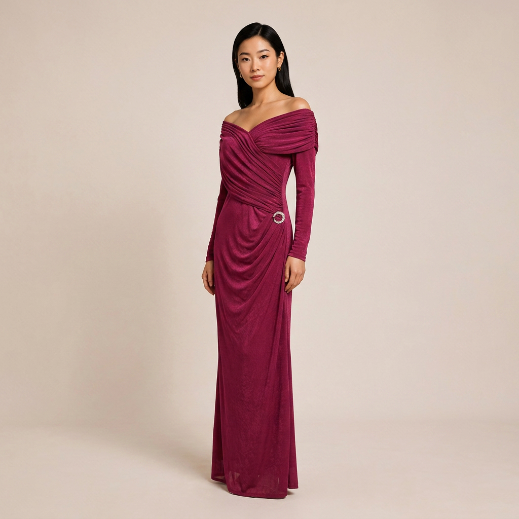 Draped V-Neck Long-Sleeve Column Maxi Dress-Vyana Collective