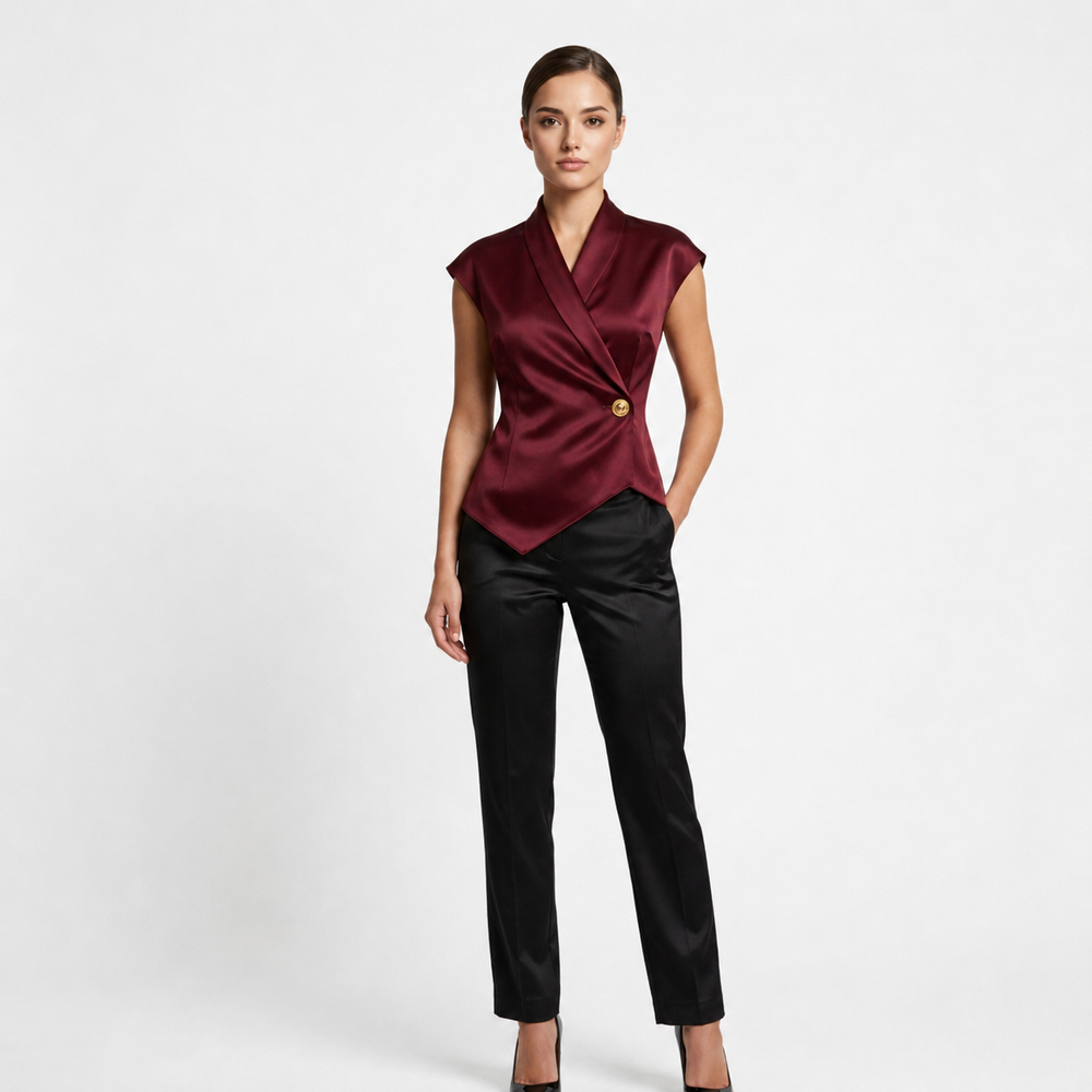 Elegant Cap Sleeve Satin Wrap Blouse for Meetings Ready and Evening Elegance Women-Vyana Collective