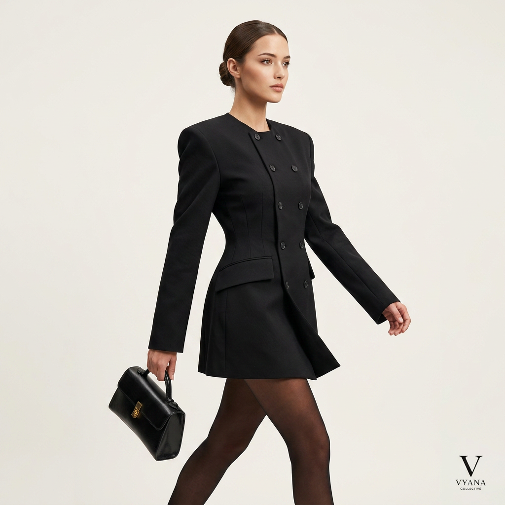 Elegant Double Breasted Mini Blazer Dress for Evening-Vyana Collective