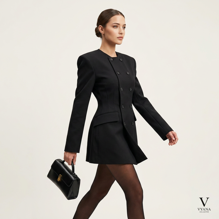 Elegant Double Breasted Mini Blazer Dress for Evening-Vyana Collective