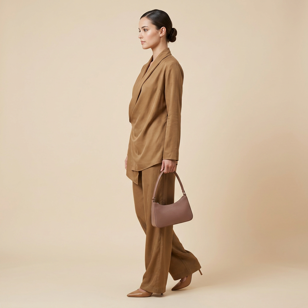 Elegant Draped Blouse and Wide Leg Pants Set for Office-Vyana Collective