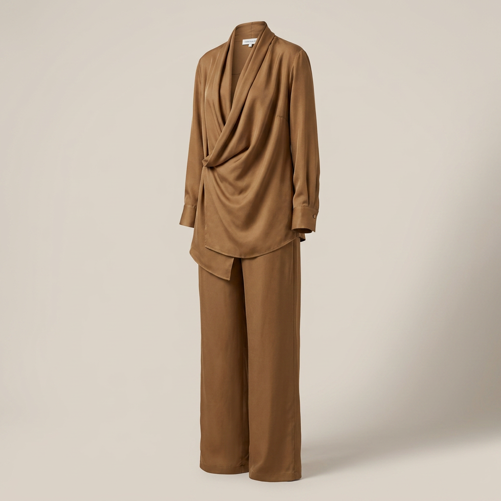 Elegant Draped Blouse and Wide Leg Pants Set for Office-Vyana Collective