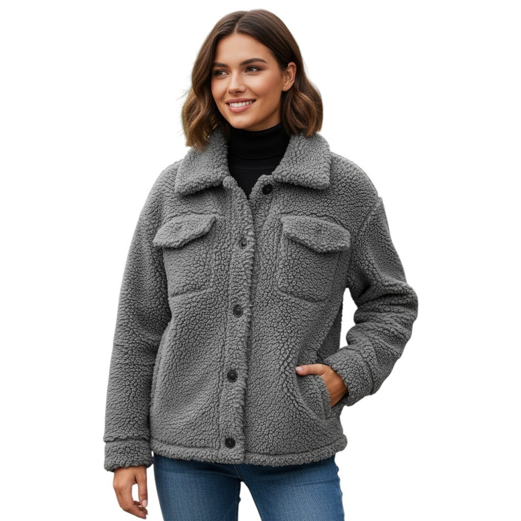 Elegant Lapel Fleece Jacket-Vyana Collective