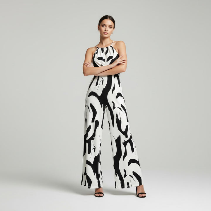 Elegant Pleated Printed Neck Support Jumpsuit-Vyana Collective