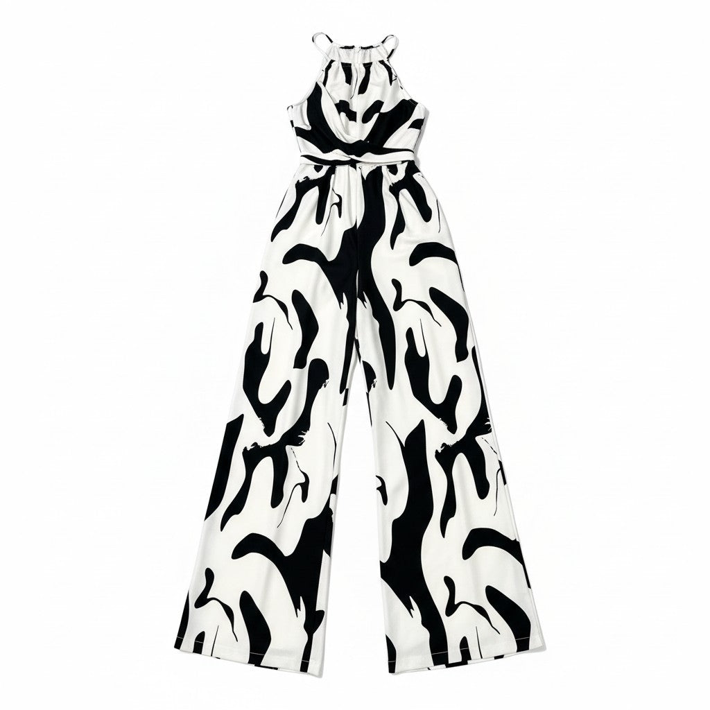 Elegant Pleated Printed Neck Support Jumpsuit-Vyana Collective