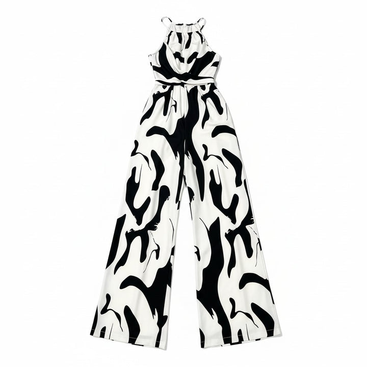 Elegant Pleated Printed Neck Support Jumpsuit-Vyana Collective