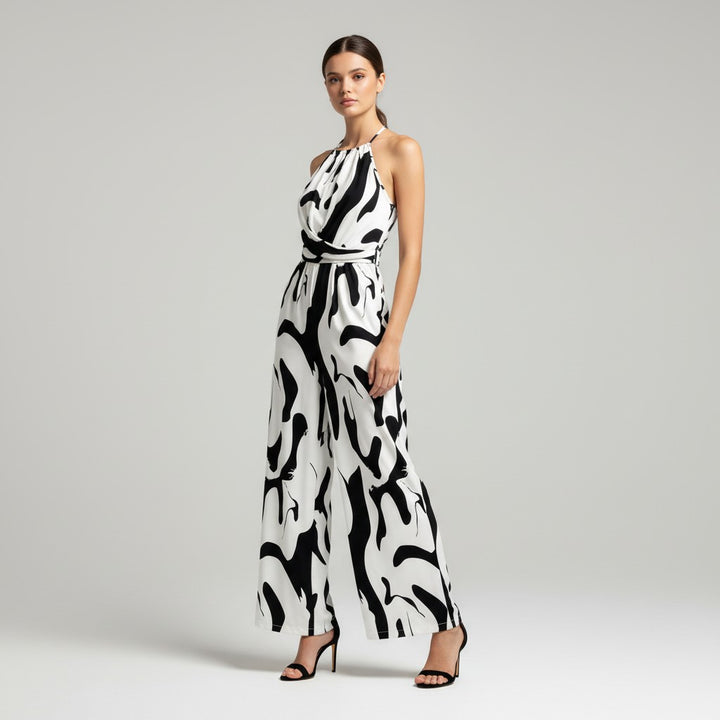 Elegant Pleated Printed Neck Support Jumpsuit-Vyana Collective