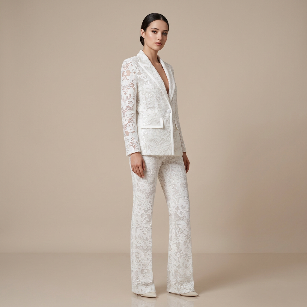 Embroidered Sequin Mesh Blazer and Wide Leg Pants Set for Gala Evenings and Luxury Events Women-Vyana Collective