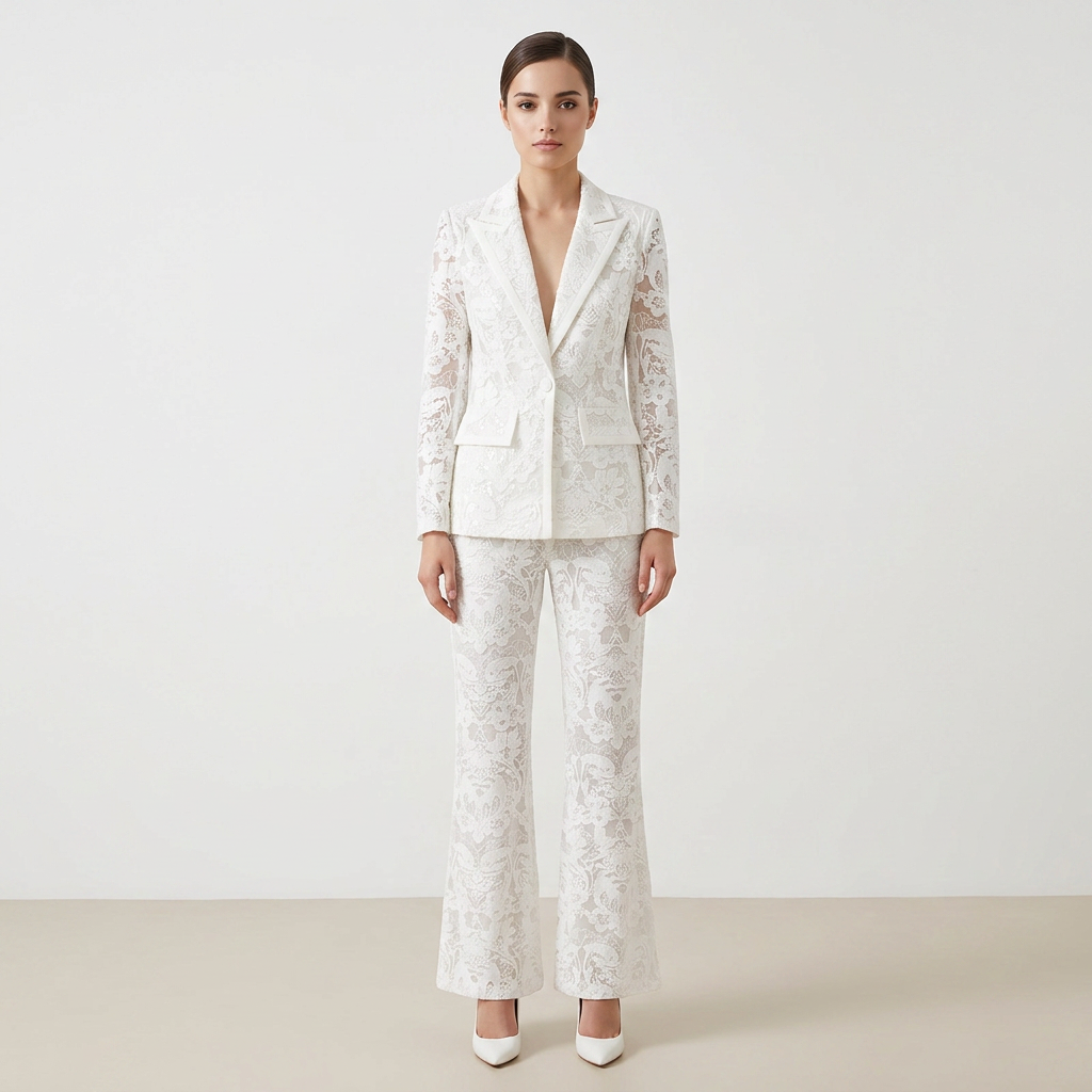 Embroidered Sequin Mesh Blazer and Wide Leg Pants Set for Gala Evenings and Luxury Events Women-Vyana Collective