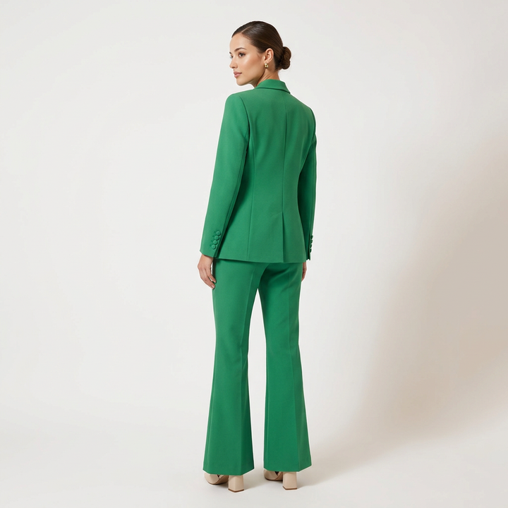 Emerald Green Lace-Up Blazer &amp; Flare Trousers Suit Set-Vyana Collective