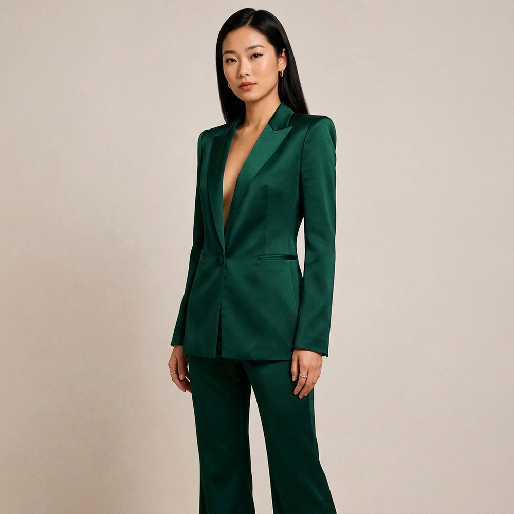 Emerald Green Relaxed Blazer and Wide Leg Pants Set for Friday Night Vibes and Effortless Sophistication Women-Vyana Collective