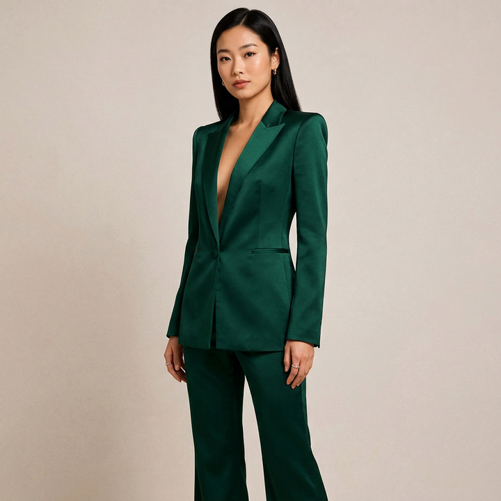 Emerald Green Relaxed Blazer and Wide Leg Pants Set for Friday Night Vibes and Effortless Sophistication Women-Vyana Collective
