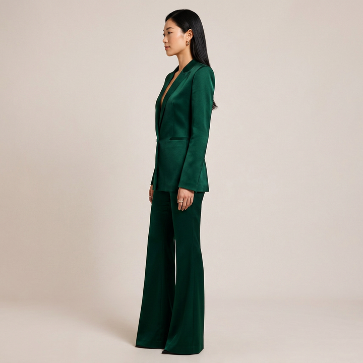 Emerald Green Relaxed Blazer and Wide Leg Pants Set for Friday Night Vibes and Effortless Sophistication Women-Vyana Collective