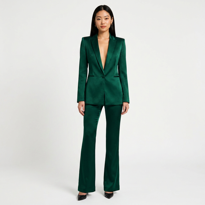 Emerald Green Relaxed Blazer and Wide Leg Pants Set for Friday Night Vibes and Effortless Sophistication Women-Vyana Collective