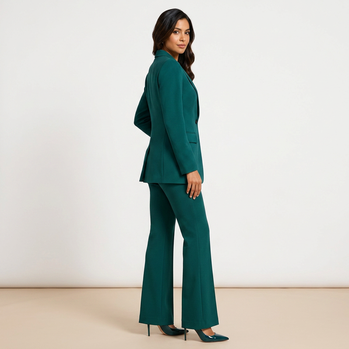 Emerald Green Relaxed Twill Knit Pantsuit for Creative Workdays and Smart Casual Styling for Women-Vyana Collective