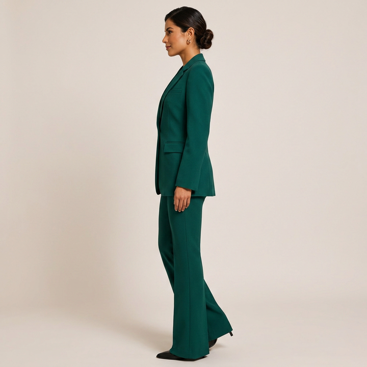 Emerald Green Relaxed Twill Knit Pantsuit for Creative Workdays and Smart Casual Styling for Women-Vyana Collective