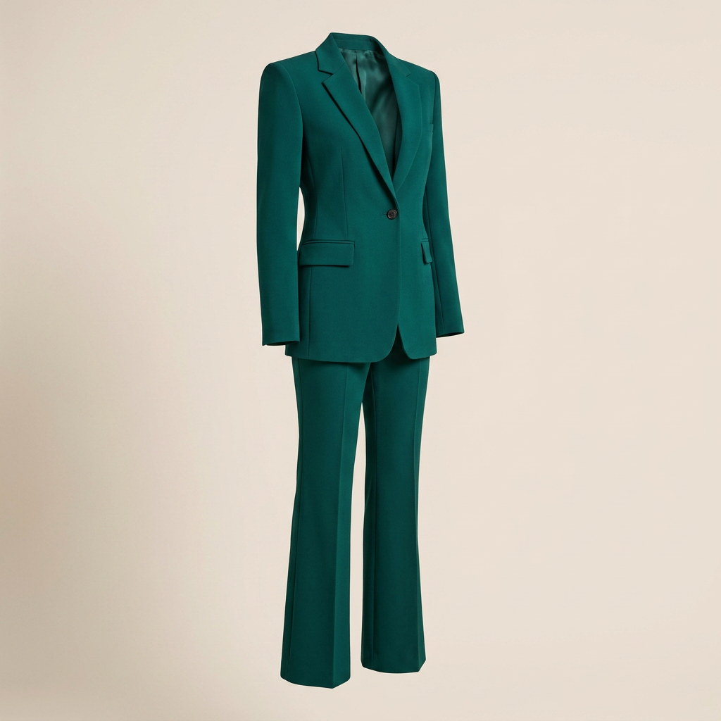 Emerald Green Relaxed Twill Knit Pantsuit for Creative Workdays and Smart Casual Styling for Women-Vyana Collective